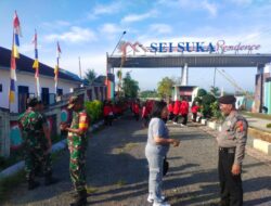 Polsek Indrapura Beri Pengamanan Senam dan Pengecekan Kesehatan Petugas Pemilu