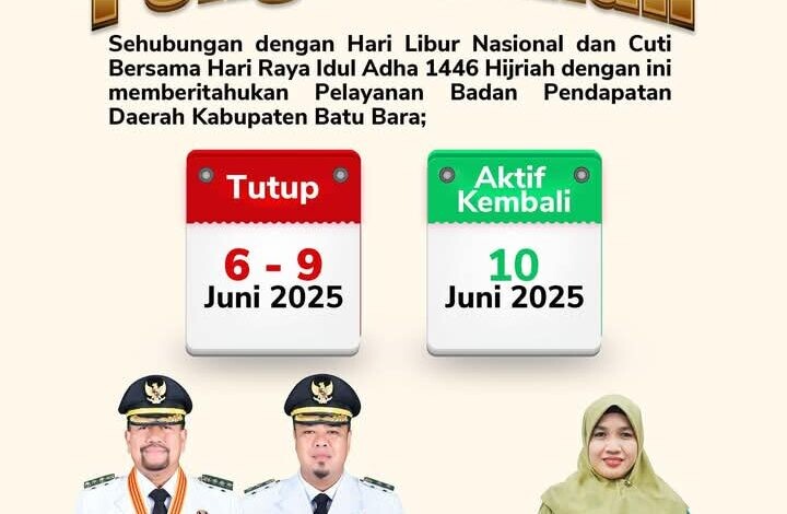 Bapenda Menghimbauan hari libur, Jumat (6/6/2025)