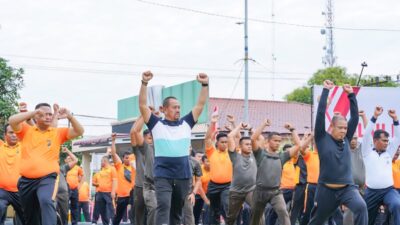 Bupati Ikut Olahraga Sambut Hut Bhayangkara ke-79, Selasa (24/6/2025)
