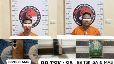 Dua Pelaku dan barang bukti diamankan Satnarkoba Polres Batubara, Sabtu (12/7/2025)