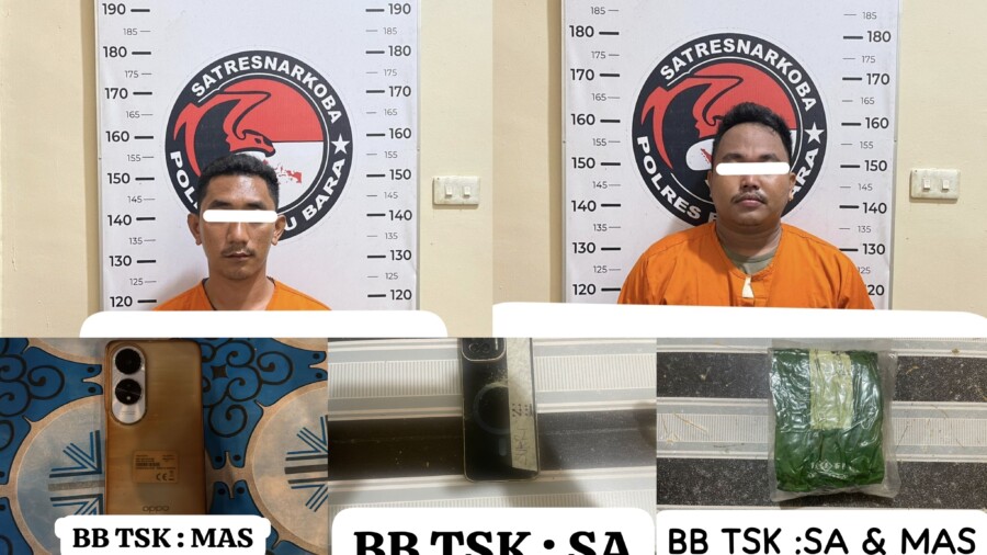 Dua Pelaku dan barang bukti diamankan Satnarkoba Polres Batubara, Sabtu (12/7/2025)