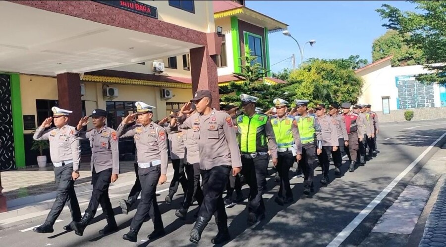 Personil Polres Batubara Latihan Devile, Sabtu (2/8/2025)