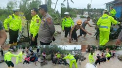 Jalan Lintas Medang Deras Putus, Tim Polres Batubara Bantu Warga