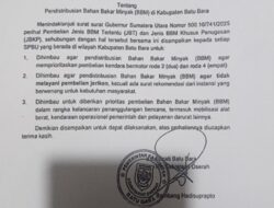 Bupati Batu Bara Terbitkan Surat Edaran Soal Pendistribusian BBM