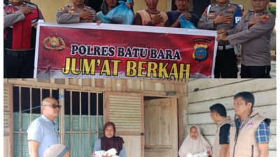 Jumat Berkah, Polsek Lima Puluh dan Satresnarkoba Polres Batu Bara Berbagi kepada Masyarakat