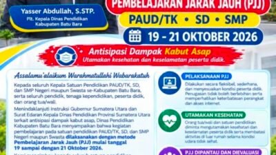 Antisipasi Dampak Kabut Asap, Dinas Pendidikan Batu Bara Terapkan Pembelajaran Jarak Jauh Mulai 19–21 Oktober 2026